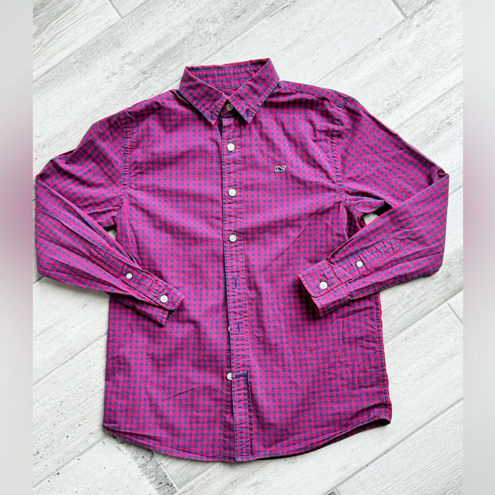 Vineyard Vines Boys Blue/Red Checked Button Down Shirt - size M